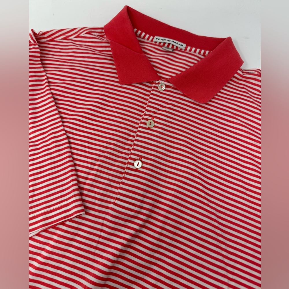 Peter Millar Men’s Pink/Coral Striped Golf Shirt Short Sleeve Cotton Sz XL A5